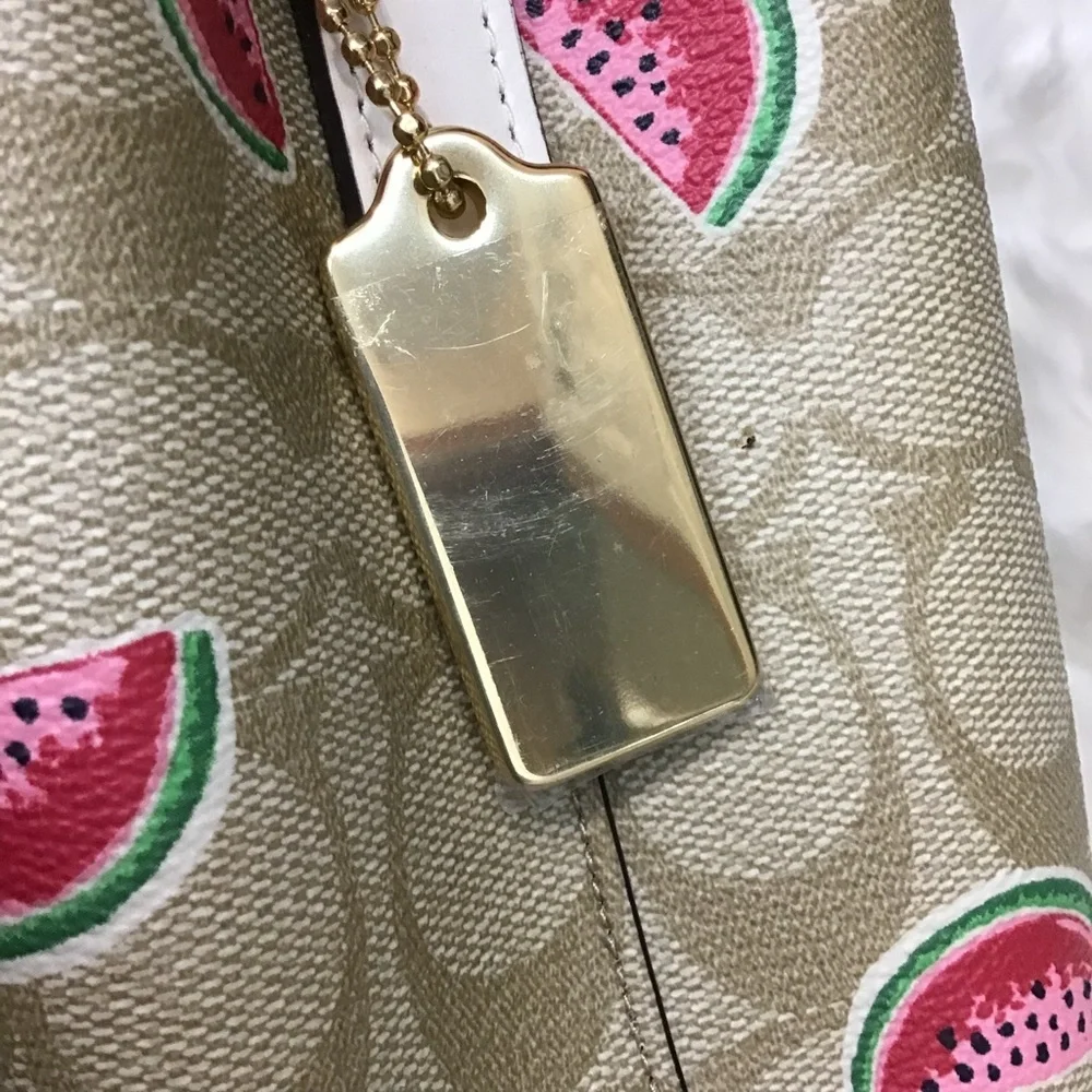Coach Small Town Bucket Bag in Signature Canvas with a watermelon print. EUC - Picture 15 of 16
